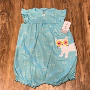 Carters Cat Baby Romper - Aqua